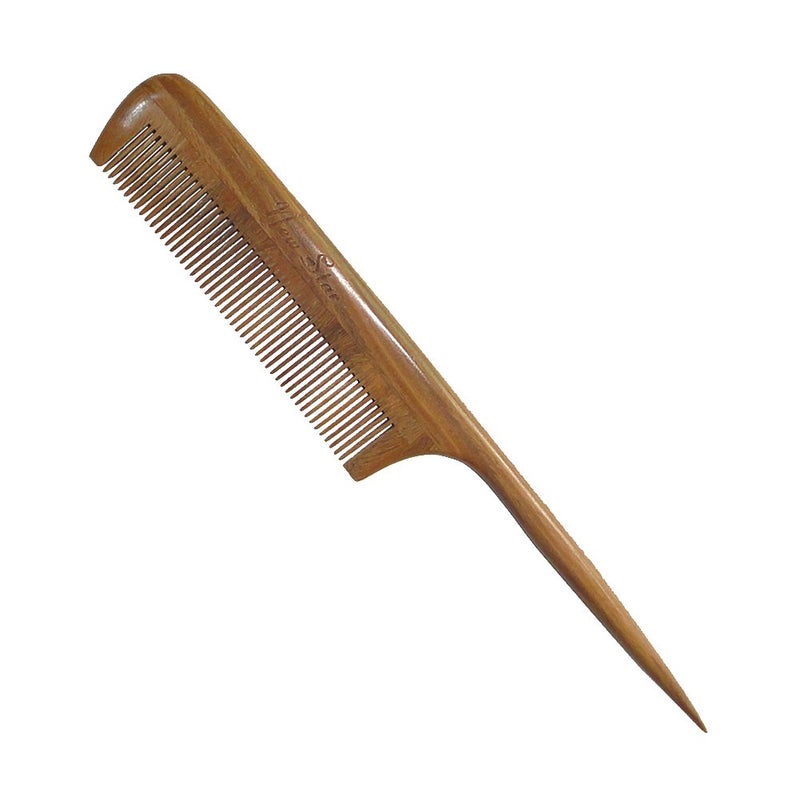 new star tattoo Fine Tooth Comb,New Star Anti-Static Green Sandalwood Rat Tail Comb with Thin and Long Handle - Image 1